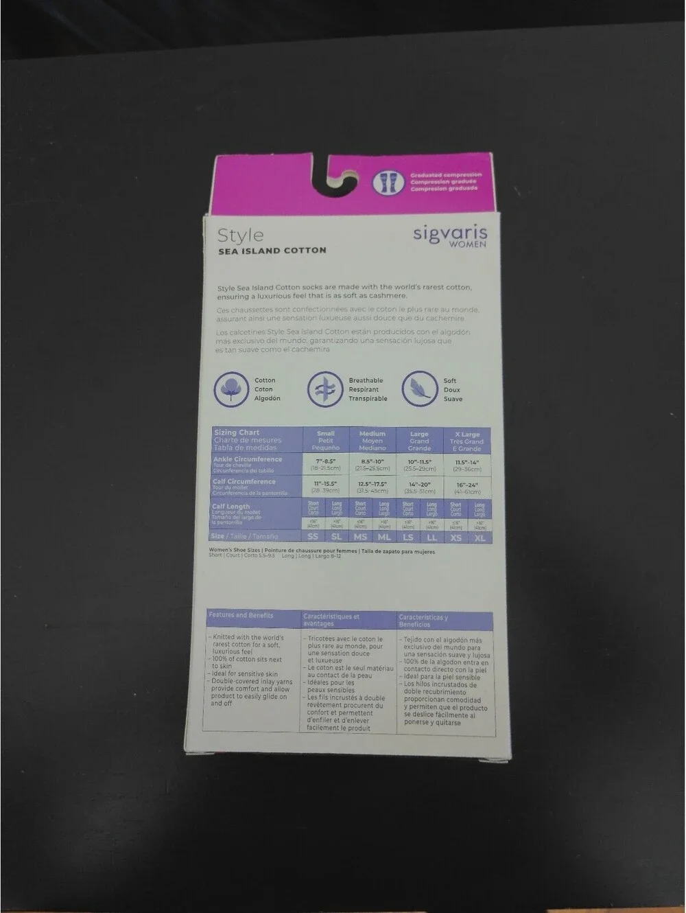 Sigvaris Women Knee High Compression Socks 20-30 mmHg Sea Island Cotton LL Black